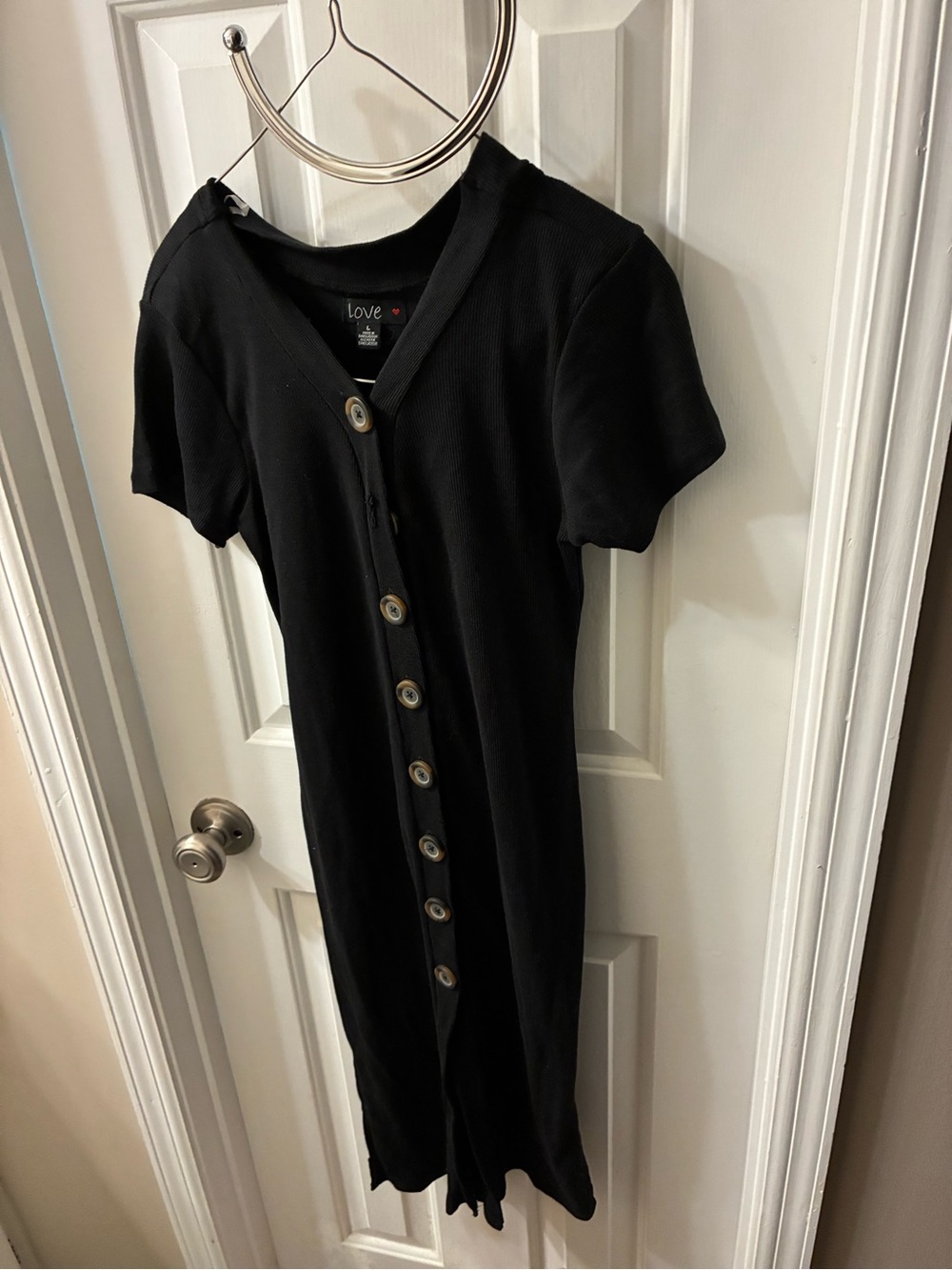 Love Black Ribbed Button-Down Midi Dress